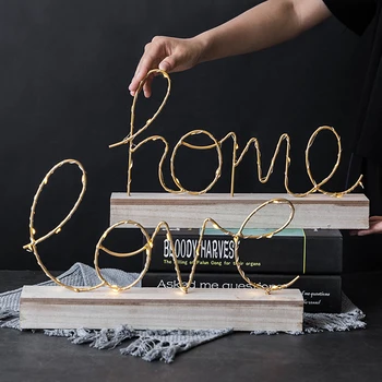 

Creative Decorative Figurines Wooden Base Lron LOVE Letters Ornaments LED Light Living Room Decoration Valentine's Birthday Gift