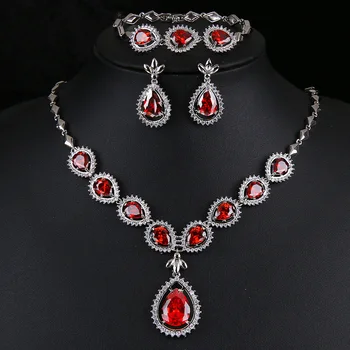 

Lady Jewelry Set European American Simple Exquisite Zircon Drop-shaped Necklace Earring Bracelet 3-piece Bridal Dress Accessorie