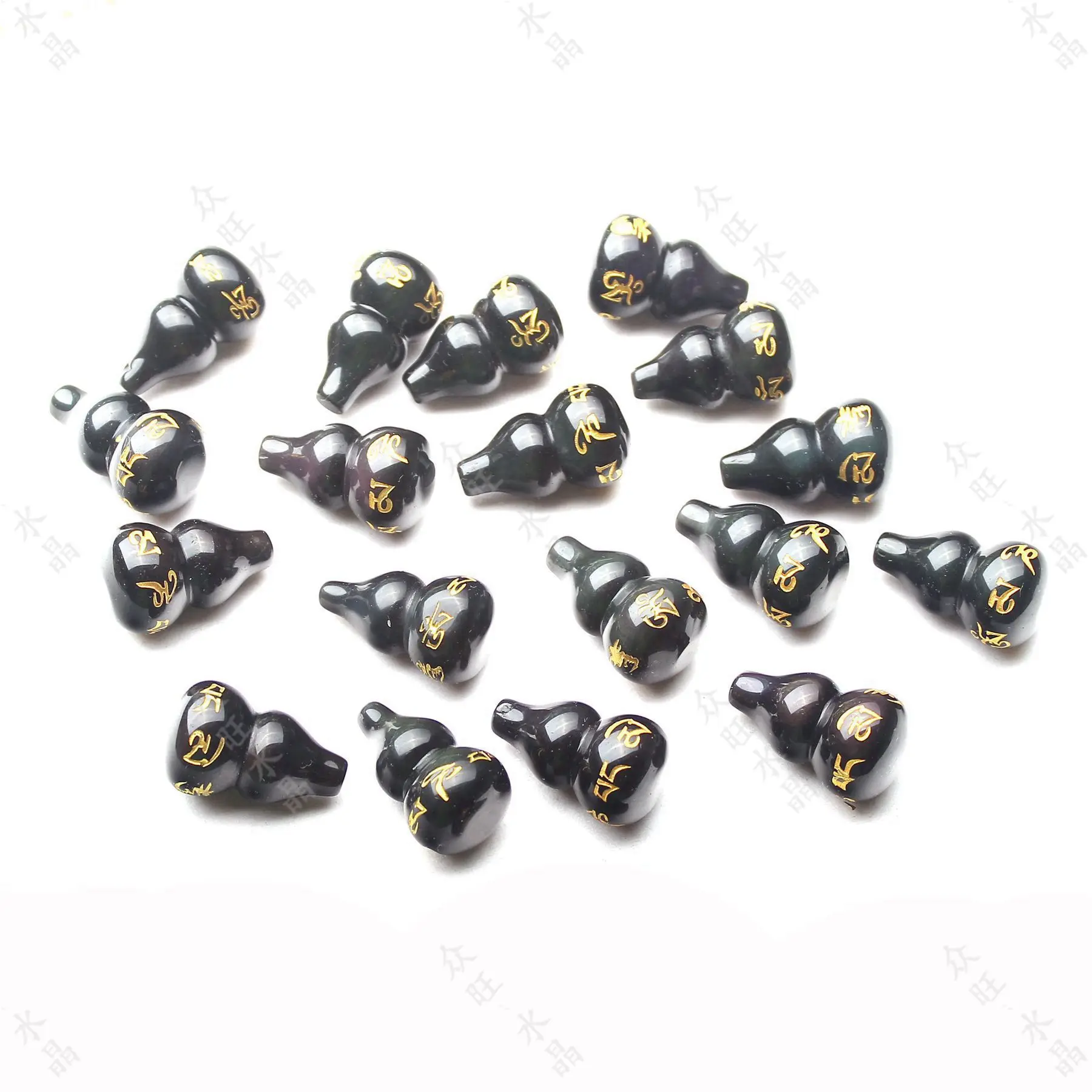 

Natural Crystal Rainbow Eye Obsidian Bronze Mantra Calabash Pendent Body Safeness Gourd