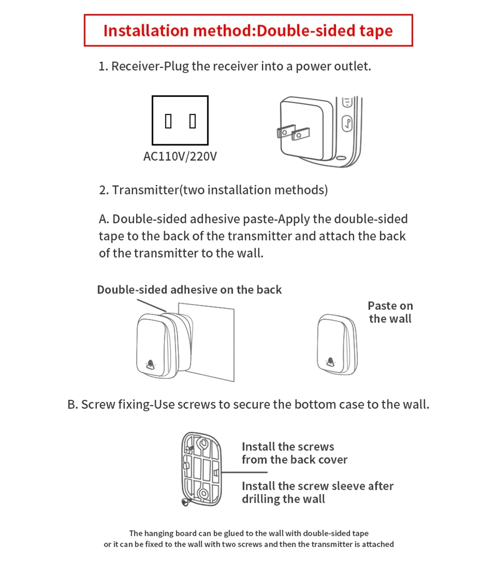 CACAZI campanello senza fili autoalimentato senza batteria impermeabile per Smart Home campanello per porte US EU UK AU Plug 2 pulsanti 5 ricevitore