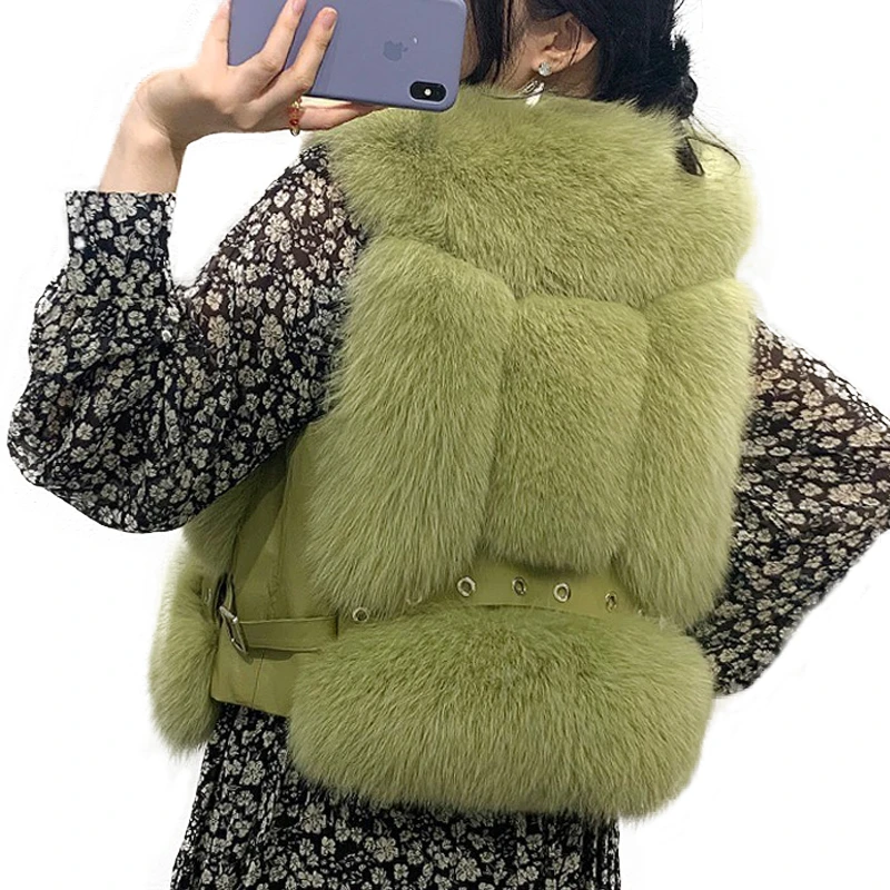 

2019 New Fashion Natural Real Fox Fur Vest Women Winter Short Style Waistcoat Gilet Women Warm Luxury Genuine Fur Vests