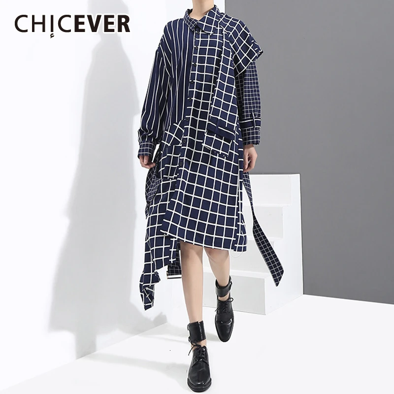 CHICEVER клетчатое асимметричное платье хитового цвета для женщин воротник с