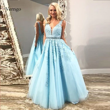 

Verngo Evening Dress Robe De Soiree Crystal Formal Dress Lace Appliques Dress Party Long Dress Vestidos De Festa Prom Dresses