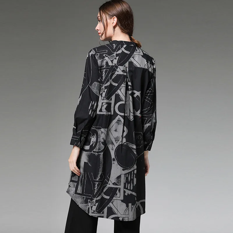 WOMENGAGA New Autumn And Winter New Products Fashion Solid Color Irregular Printing Long Loose Shirt Women's Clothing B108