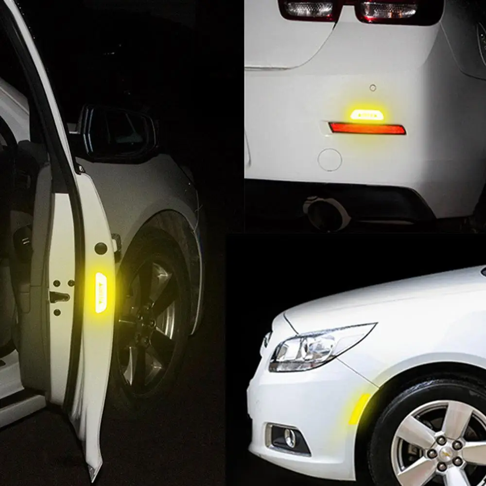 4 шт для автомобильного стайлинга светоотражающий полоски наклейки на дверь машины безопасности предупреждающий знак автомобильные наклейки отражающие ленты предупреждающий, светоотражающий Стикеры