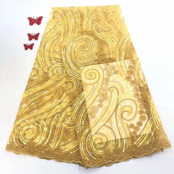 

New Style French Lace Fabric sequins African Lace Fabric 2019 High Quality Lace Embroidered Fabric For Nigerian Wedding dress