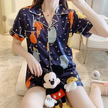 

Summer Nightdress Sexy Pajamas PLUS size Pajama women Silk pajamas Print Sleepshirts Silk Comfortable Nightgown sexy set