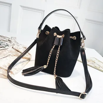 

MOLAVE Handbags 2019 Women's Pure Color Suede Shoulder Bag Drawstring Tassel Bucket Bag Girl Messenger Bag handbags luxury Jun5