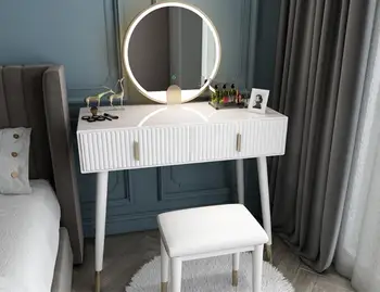 

Nordic dressing table and dressing table small apartment bedroom modern minimalist light luxury paint makeup table with light