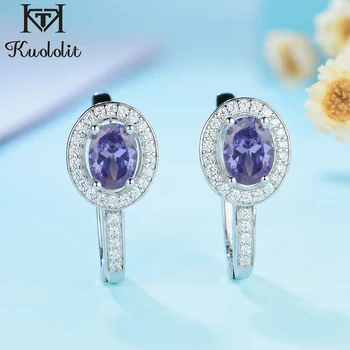

Kuololit Tanzanite Gemstone Clip Earrings for Women Solid 925 Sterling Silver Emerald Ruby Morganite London blue Aquamarine Gem