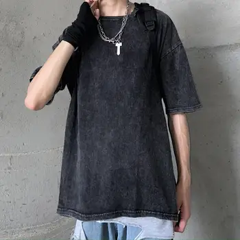

2020 Summer New Fashion Casual Loose Hip Hop Punk Youth Washed Cotton Short Sleeve Cheap Black Men T Shirt