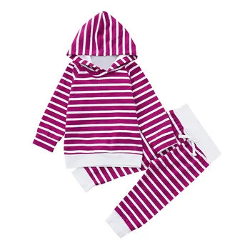 

Infant Baby Boys Girls Striped Print Hooded Tops Pants Outfits Set Newborn Autumn Suits Children Clothing Sets With good quality