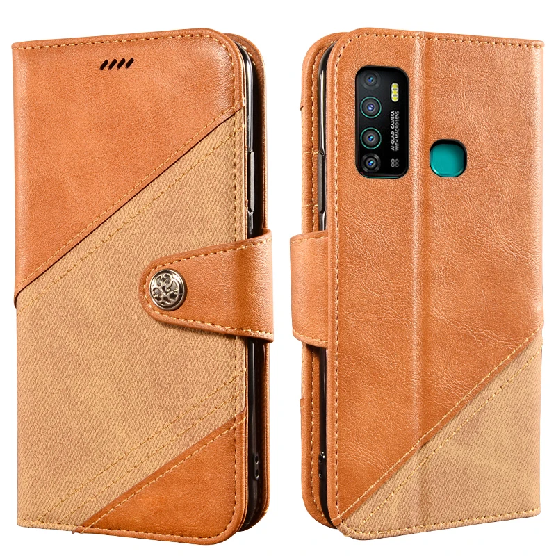 Винтажный флип чехол для Infinix Hot 9 Роскошный кошелек 6 дюйма Магнитный книжка с
