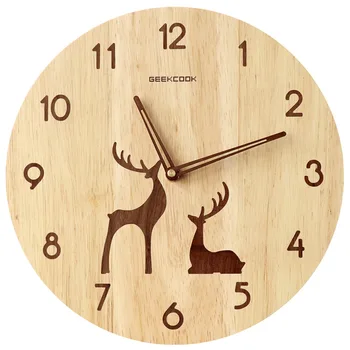 

Deer Wood Silent Wall Clock Digital Modern Design Nordic Creative Living Room Bedroom Wall Clock Reloj Pared Home Decor BW50WC
