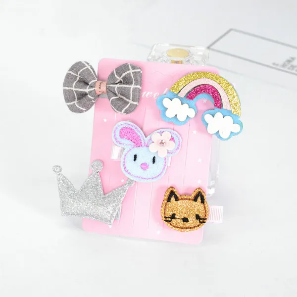 52-1 Children's hairpin set hair accessories 5PCS/SET baby flowers bow side clip girls crown all-inclusive cloth side clip - Цвет: 52-1