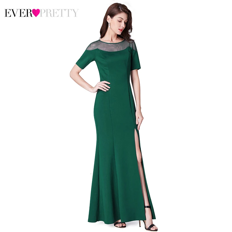 Темно-зеленые вечерние платья с длинным рукавом EP07488DG, вечерние платья с коротким рукавом и разрезом по бокам Avondjurk