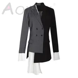 Куртка женская в европейском и американском стиле ниша дизайн ассиметричный контрастный цвет индивидуальная мозаика гофрированная для