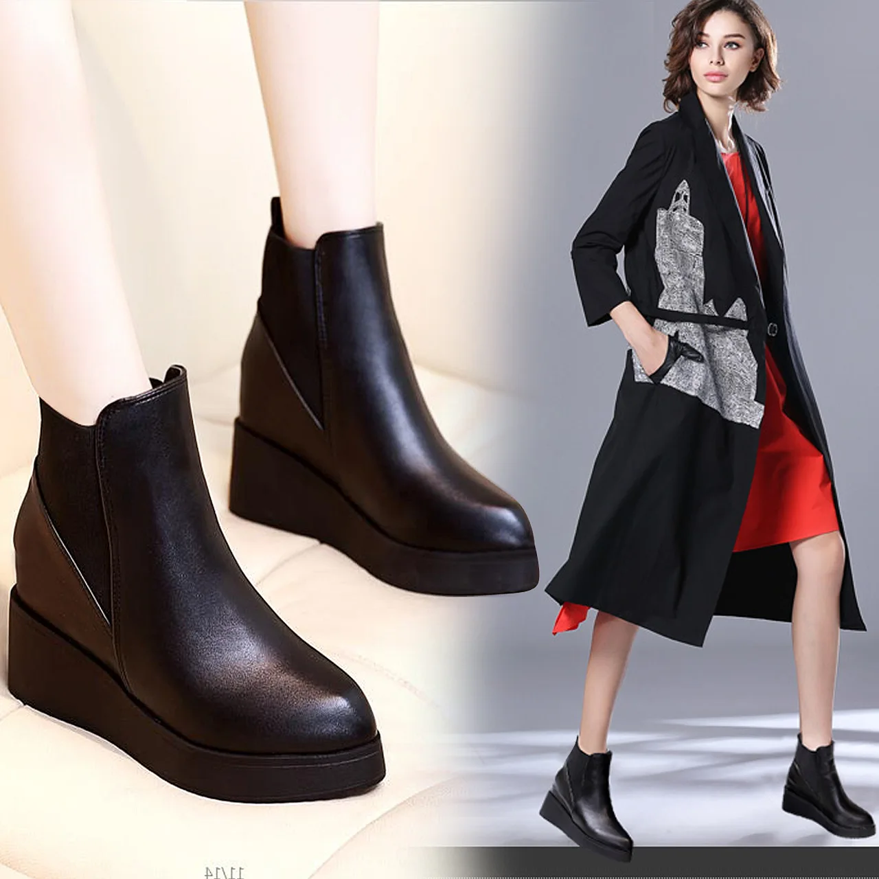 

989-2 Martin Boots Women's Breathable New Style Thick Bottomed Elevator British Style Boots Versatile Spring And Autumn Single H