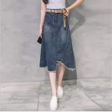 Уличная одежда, женская джинсовая юбка, весна-лето, новинка, джинсовая юбка, женская, до колена, необычная, высокая талия, ковбойская юбка, M369