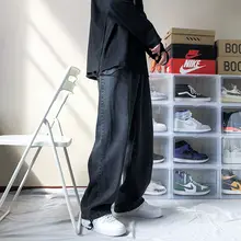 Pantalones rectos holgados para hombre, Vaqueros informales de Color sólido, con bolsillos Cargo, Color negro/azul, novedad de 2020