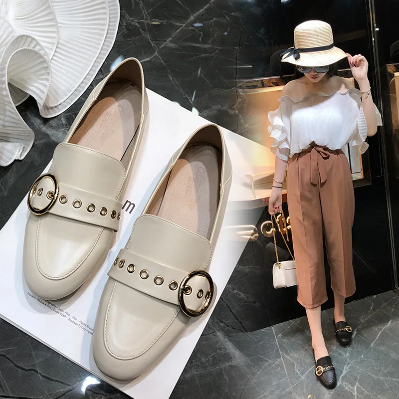 

Moccosins Women's 2019 Spring New Style Flat Keel Thin Shoes Women's Trendy Shoes Network Red-on Loafers Small Leather Shoes Spr