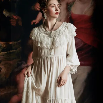 

Vintage Nightdress Women Elegant Queen Night Gown Female Spring Summer Dress Retro lace Long Nightgown European Medieval Style