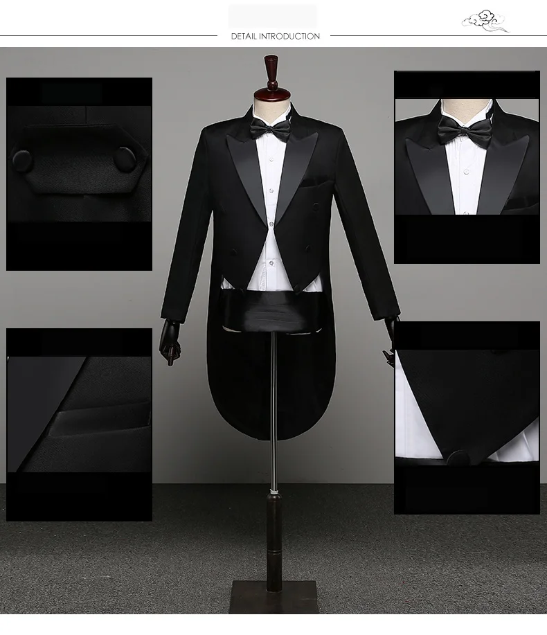 Смокинг Платье XS-XL мужчин классический черный блестящий лацкан хвост пальто смокинг Свадебный Жених сценический певец 2 шт костюмы платье пальто хвосты