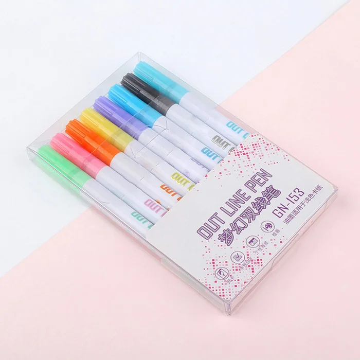 8pcs Fluorescent Pens Double Line Contour Color Marker Pen for Writing Drawing Painting FKU66