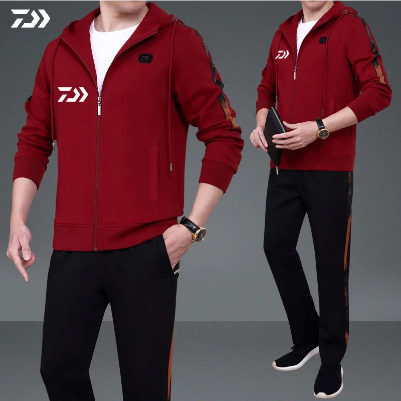 Daiwa куртка термальный костюм для рыбалки Мужская однотонная хлопковая дышащая трикотажная одежда для рыбалки одежда для бега на шнурке - Цвет: RED
