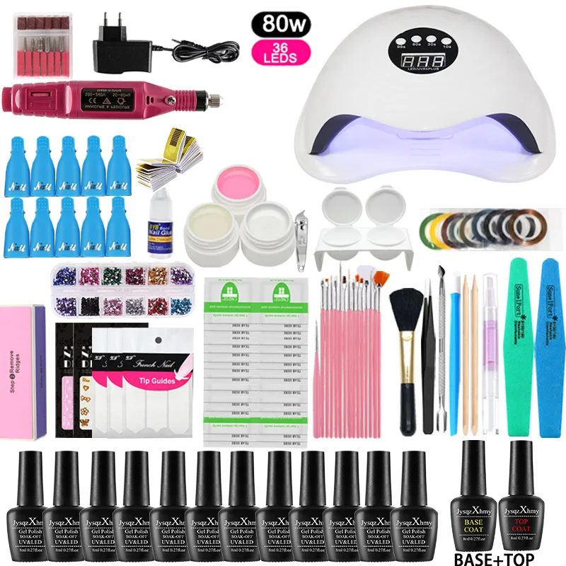 Manicure Set Nail Gel Polish For Varnish Art 80/54W UV Lamp Dryer Tools kit | Красота и здоровье