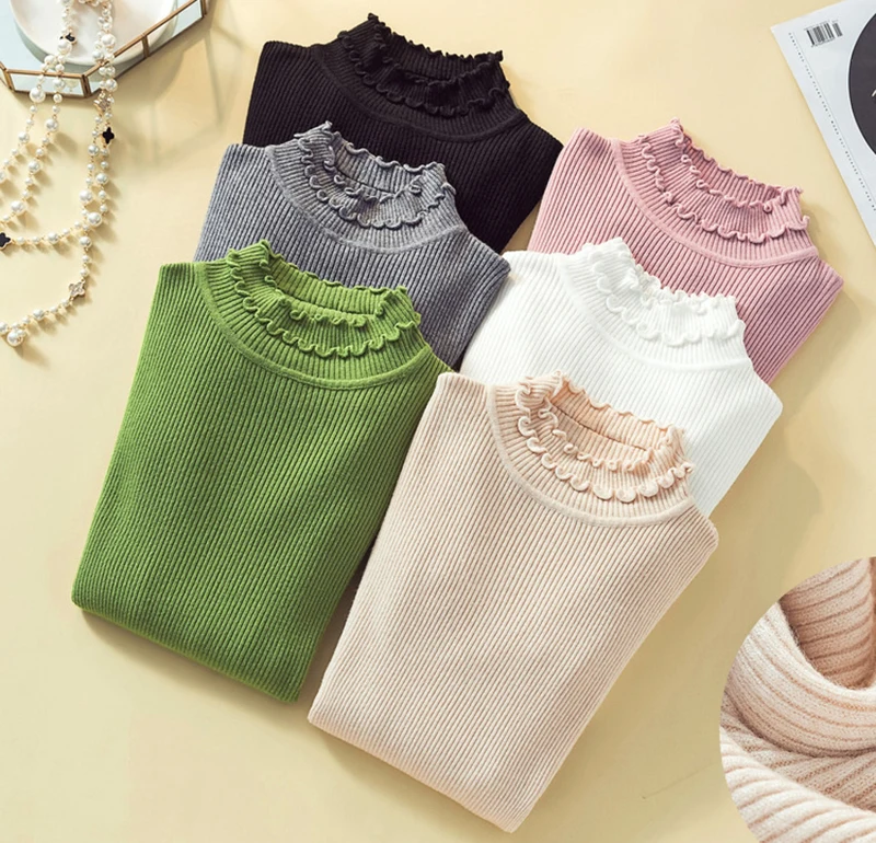 Женская водолазка с оборками вязаный свитер свитера осенне-зимние топы Женский