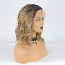 Bombshell черный корни Омбре микс блонд свободная волна короткий боб синтетический 13*3 дюймов кружева спереди парик Термостойкое волокно для женщин