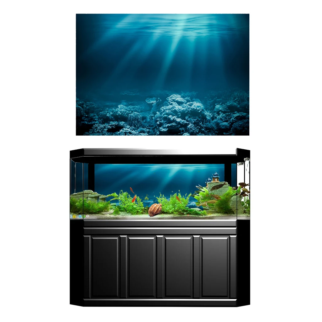 Blue Sea Ocean Aquarium Background Poster Picture Fish Tank Wall Decor Supply 
