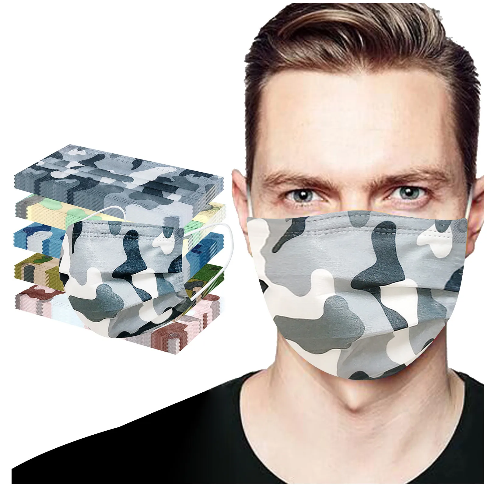 Camouflage 50pcs Mascarilla Adult Disposable Mask 3 Layer Women Filter Hygiene Thicken Face Mouth Earloop Fast Delievry #3 | Красота и
