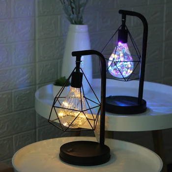 

Creative Wrought Iron LED Table Lamps Geometric Shaped Bed Bedside Decorative Night Light Delicate Room Desktop Lights