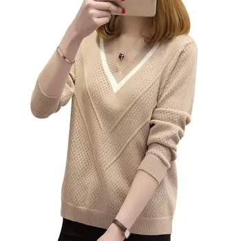 

Sweaters Knitted Autumn Winter Sweater Women Office Vintage Pullover Sweater Women V Neck Sweater Female Korean New