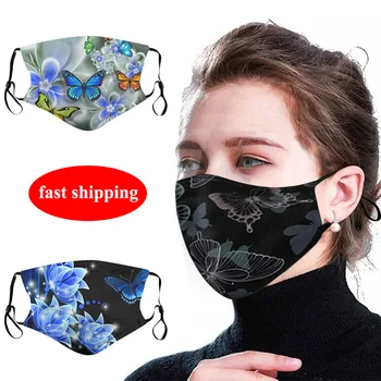 

Printed Women Reusable Face Mask Protective with PM2.5 Filter Masks Washable Windproof Protect Breathable Mouth Caps Mascarillas