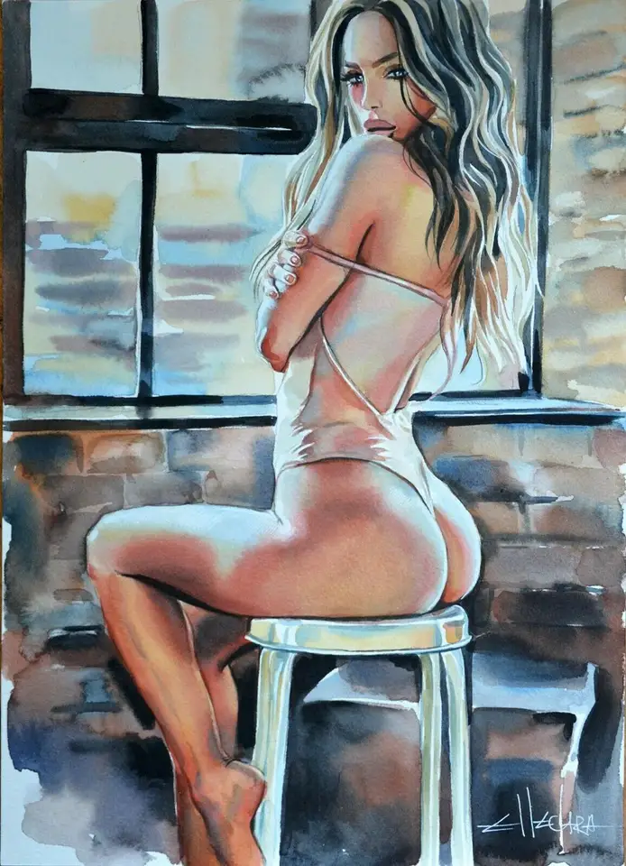 ORIGINAL ART LARGE oil PAINTING BY ELLECTRA RED NUDE EROTIC ...