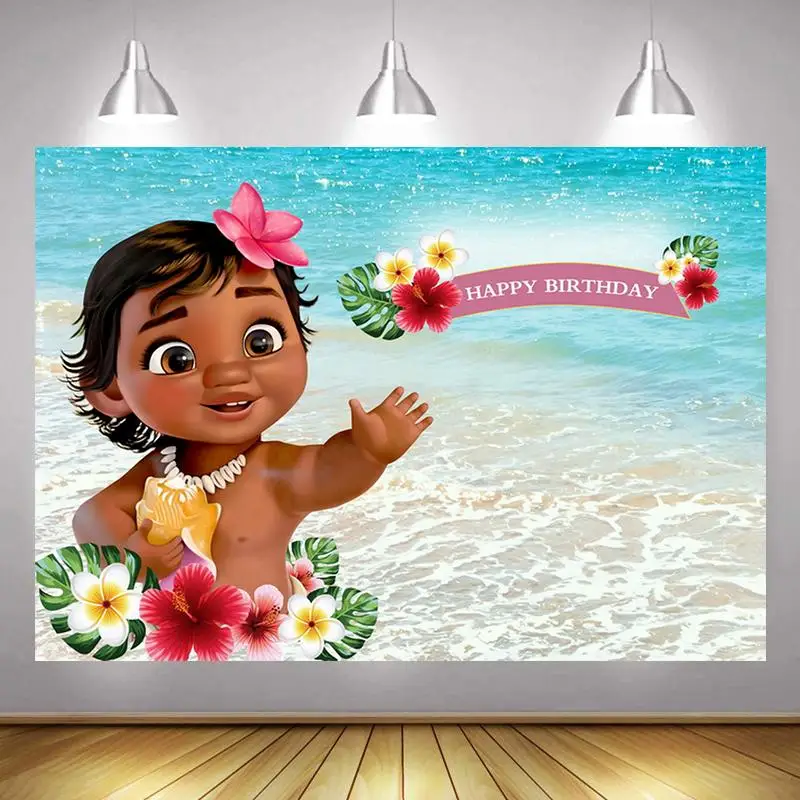 Baby Moana Photo Backdrop Girls Princess Newborn Happy Birthday Party Cartoon Vaiana Decoration Photography Backgrounds Banner Background Aliexpress