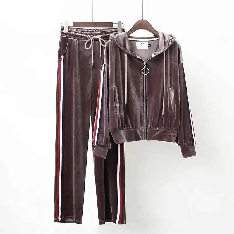 

Women Sportswear Tracksuit Velvet Loose Zip Up Hooded Jacket Running Jogger Outfit Casual Workout Set Sport Suit Sweatshirt+pant