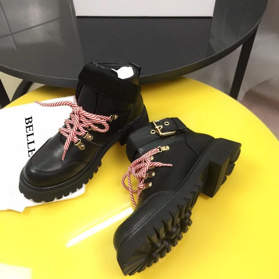 

BELLECOM 2019 Autumn New Female Leather Leisure Short-skid Bottom Boots Fashion Tool Wind Bare Boots