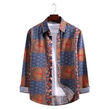 

Casual Printed Shirts Men Loose Turn-down Collar Button Up Shirts Long Sleeve Korean Vintage Harajuku Fashion Outwear Male Tops