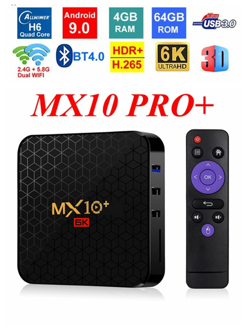 20pcs 6K MX10 Plus tv Box Android 9,0 Allwinner H6 Четырехъядерный 4G 64G 5G двойной WiFi BT4.0 USB3.0 Поддержка 6K* 4K H.265 медиаплеер