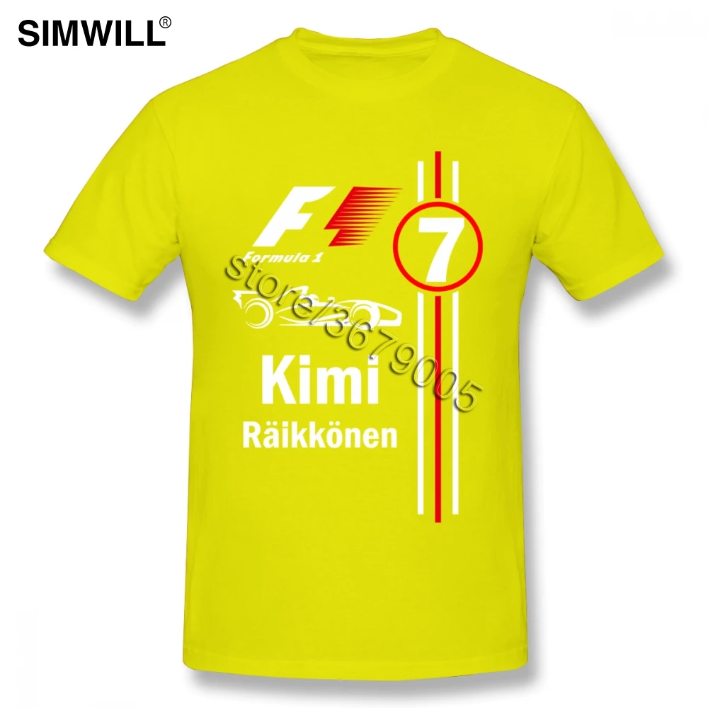 Модная футболка Kimi Raikkonen с номером 7, Мужская футболка с круглым вырезом и коротким рукавом, футболки из чистого хлопка, футболки больших размеров для мужчин, топ, подарок для отца - Цвет: Цвет: желтый
