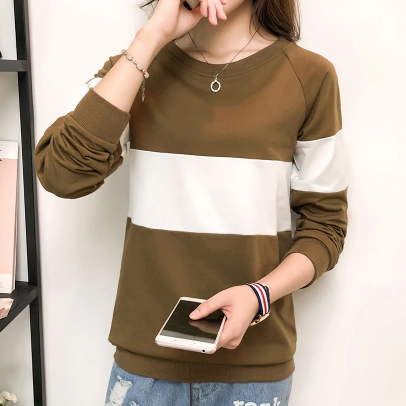 Camisas Mujer2019 рубашка в полоску с длинным рукавом женская одежда контрастного цвета свободного размера плюс футболка Женские футболки женские