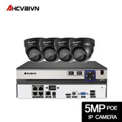 AHCVBIVN 5MP видеонаблюдение PoE Комплект 4CH NVR cctv камера системы 4 шт. 5,0 МП 2592*1944 Всепогодный видеонаблюдения IP камера