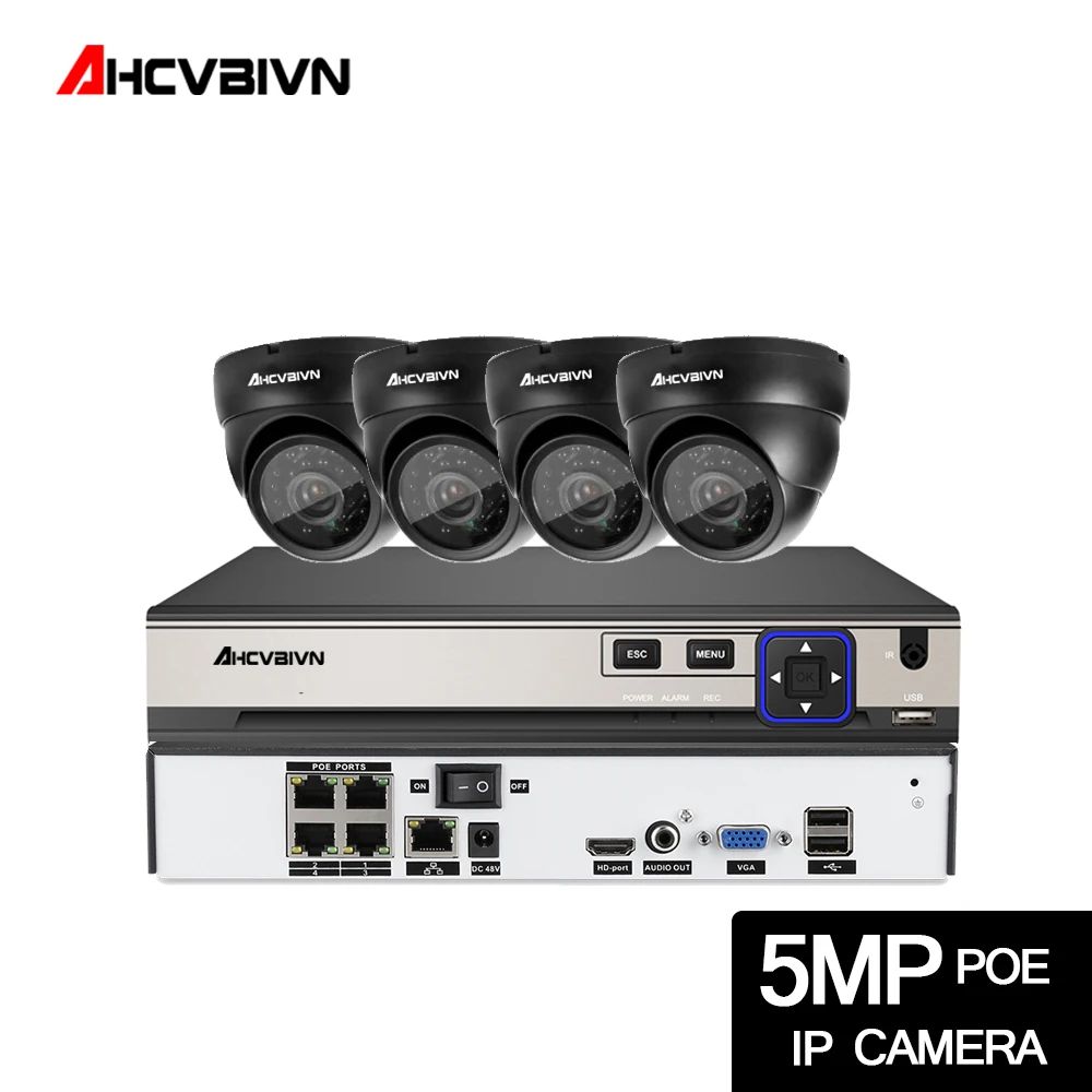 

AHCVBIVN 5MP POE video surveillance kit 4CH NVR cctv camera system 4PCS 5.0 MP 2592*1944 Weatherproof CCTV Security IP camera