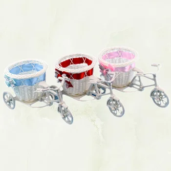 

3PCS Tricycle Rattan Flower Basket Simulation Small Size Float Storage Basket Bicycle Weave Flower Basket Home Indoor Decoration