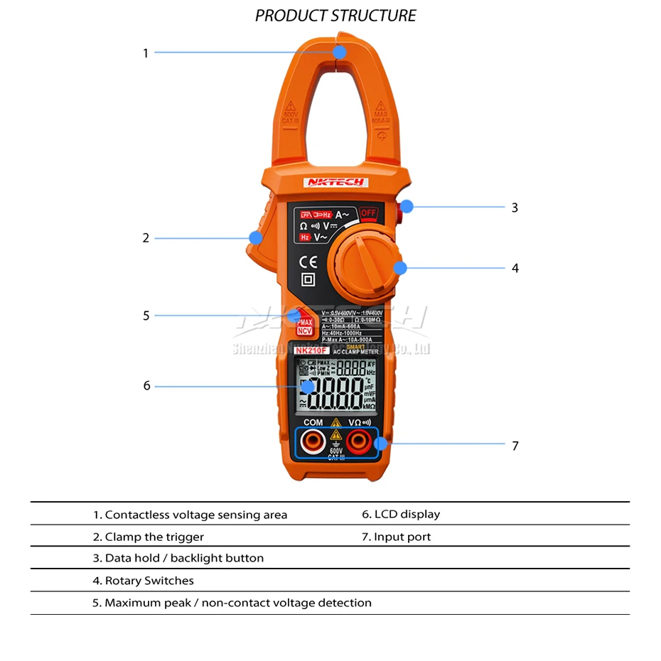 NKTECH NK210F цифровой токоизмерительный прибор с автоматическим диапазоном напряжения переменного тока, постоянного тока, сопротивление тока, частота 6000 отсчета, автоматическое сканирование, двойной ЖК-дисплей