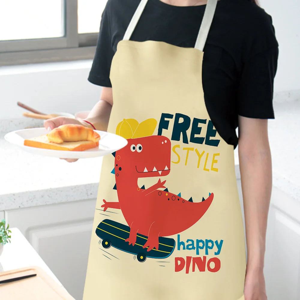 Parent-child Kitchen Apron Cartoon Dinosaur Printed Cotton Linen Baking Cooking Aprons for Women Home Cleaning Apron Delantales